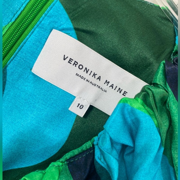 Veronika Maine Emerald Green Swirling Pattern Modernist Maxi Dress 10 EUC - Picture 6 of 10